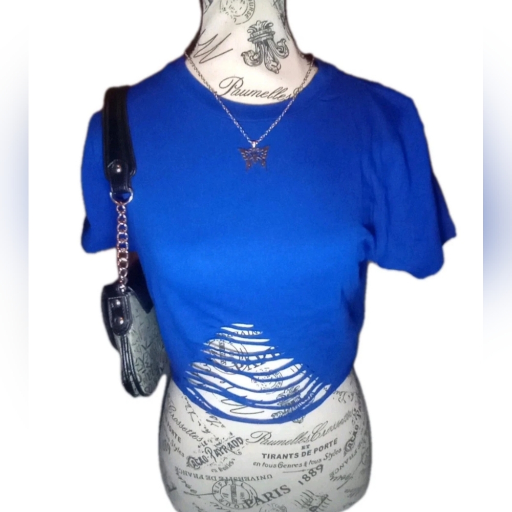 Love J Royal Blue Shredded Crop Top